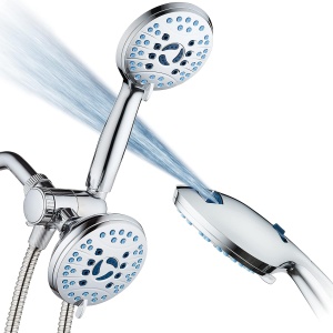 AquaCare AS SEEN ON TV High Pressure 8-Setting 2-in-1 Handheld Shower Head Combo with Wash-Away-Pain Patented Power-Jet Turbo-Massage Mode - 48 Flow Patterns - All-Chrome Finish