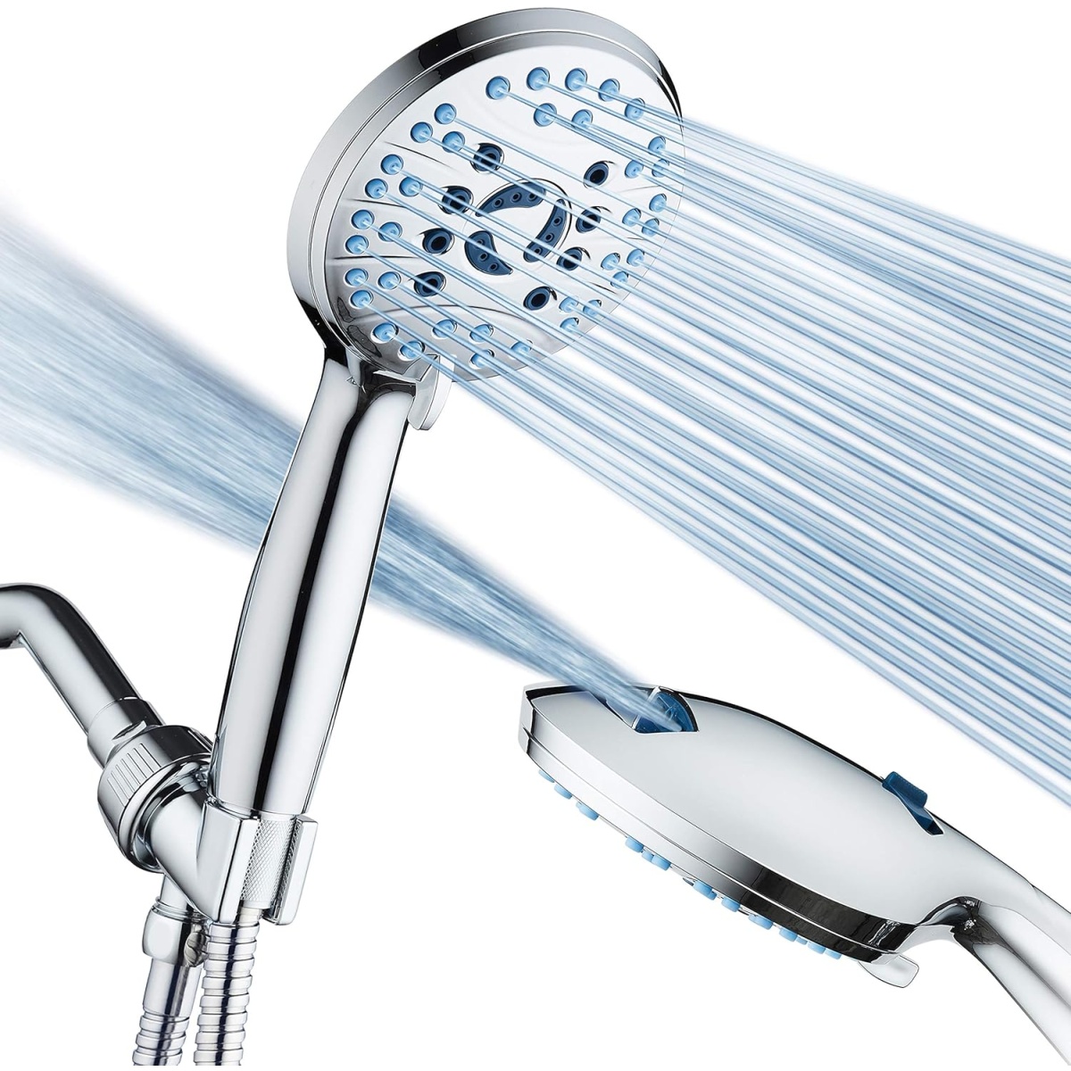 AquaCare by Hotel Spa High Pressure 8-mode Handheld Shower Head with On/Off Pause Switch, Patented 3-way Diverter and Extra Long 6-foot Stainless Steel Hose for Ultimate Shower Spa Experience